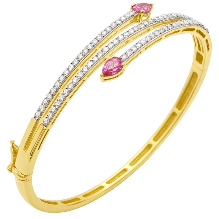 SPECIAL! 2.97ct G SI 14KT Yellow Gold Diamond & Pink Sapphire Bangle Bracelet