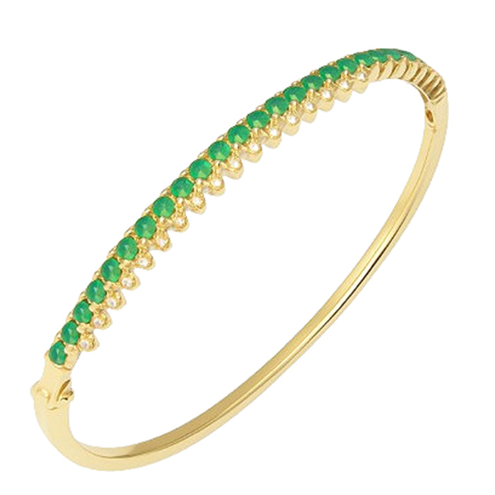SPECIAL! 1.23ct G SI Yellow Gold Diamond & Emeralds Gemstone Elegant Tennis Bangle Bracelet