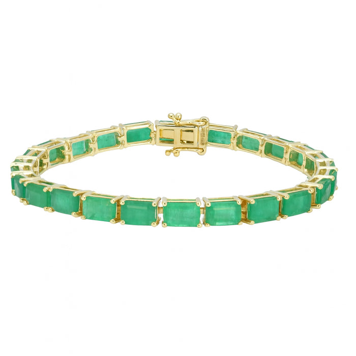 SPECIAL! 14.71ct 14kt Yellow Gold Natural Emerald Gemstone Tennis Bracelet 7" Long