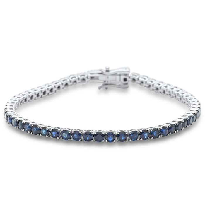 SPECIAL! 4.14ct 14K White Gold Natural Blue Sapphire Gemstone Tennis Bracelet 7" Long