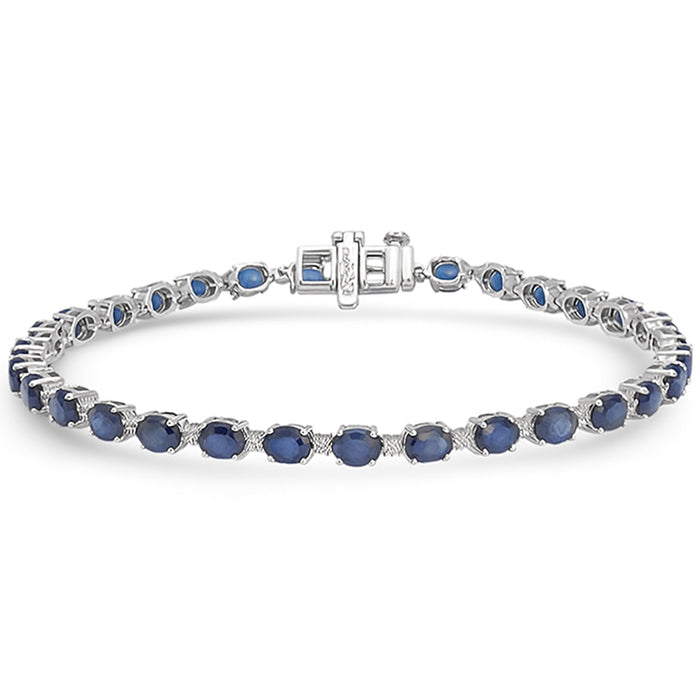 SPECIAL! 7.46ct G SI 14kt White Gold Diamond & Blue Sapphire Gemstone Tennis Bracelet 7" Long