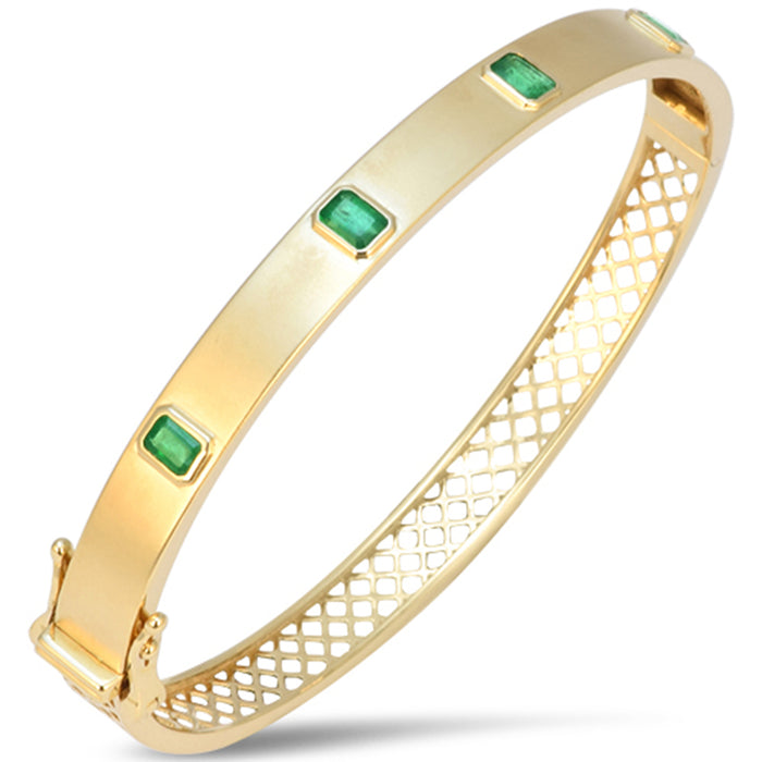 SPECIAL! 1.00ct 14kt Yellow Gold Emerald Gemstone Bangle Bracelet