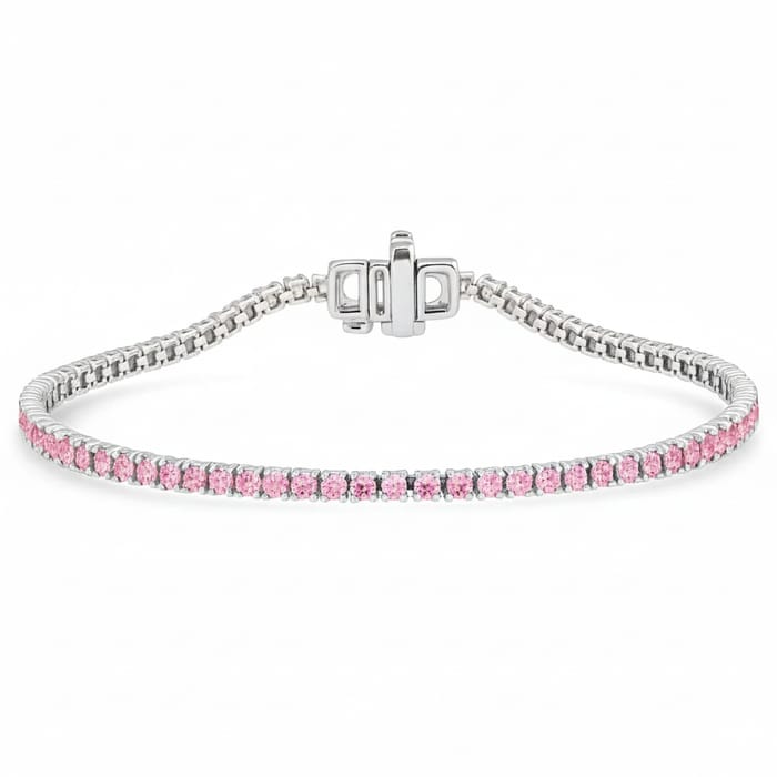 SPECIAL! 3.47ct G SI 14kt White Gold Pink Sapphire Tennis Bracelet 7" Long