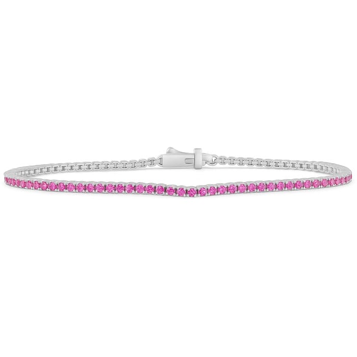 SPECIAL! 1.55ct G SI 14K White Gold Natural Pink Sapphire Tennis Bracelet 7"