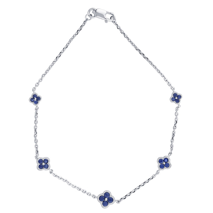 SPECIAL! .51ct 14K White Gold Blue Sapphire Gemstones Chain Bracelet 7" Long