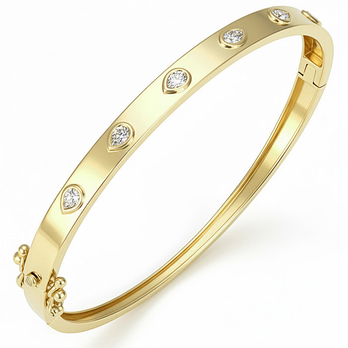 SPECIAL! .62ct G SI 14kt Yellow Gold Pear Diamond Bezel Set Bangle Bracelet