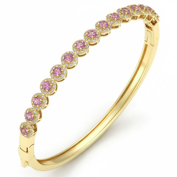 SPECIAL! 2.20ct G SI 14kt Yellow Gold Diamond & Pink Sapphire Gemstone Bangle Bracelet