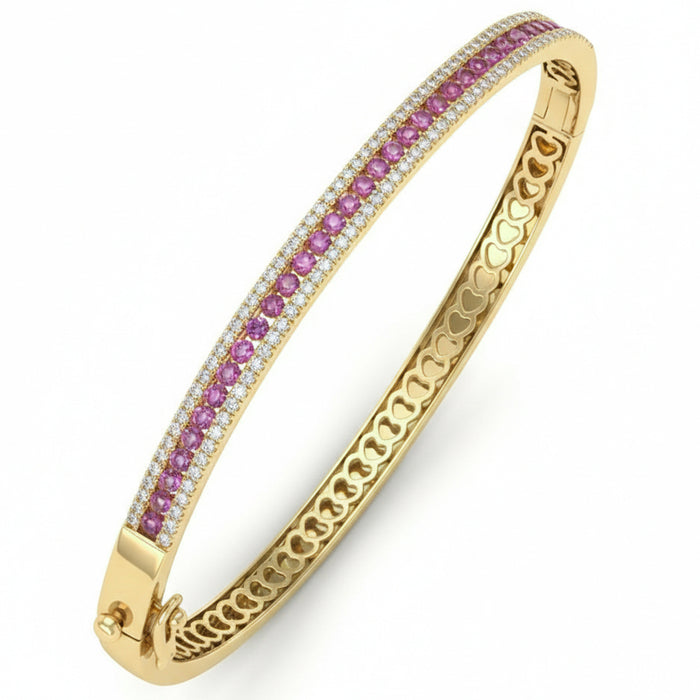 SPECIAL! 1.58ct G SI 14kt Yellow Gold Diamond & Pink Sapphire Gemstone Bangle Bracelet