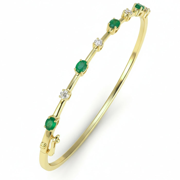 SPECIAL! 1.07ct G SI 14kt Yellow Gold Diamond & Emerald Gemstone Bangle Bracelet
