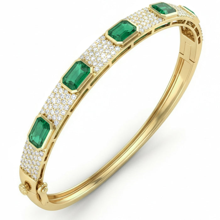 SPECIAL! 4.10ct G SI 14kt Yellow Gold Diamond & Emerald Gemstone Bangle Bracelet