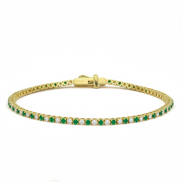 SPECIAL! 1.82ct G SI 14kt Yellow Gold Diamond & Emerald Gemstone Tennis Bracelet 7" Long