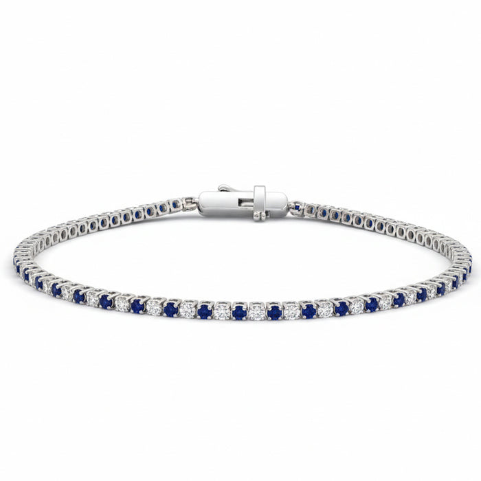 SPECIAL! 2.14ct G SI 14kt White Gold Diamond & Blue Sapphire Gemstone Tennis Bracelet 7" Long