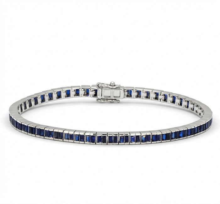 SPECIAL! 3.82ct G SI 14kt White Gold Blue Sapphire Gemstone Bracelet 7" Long