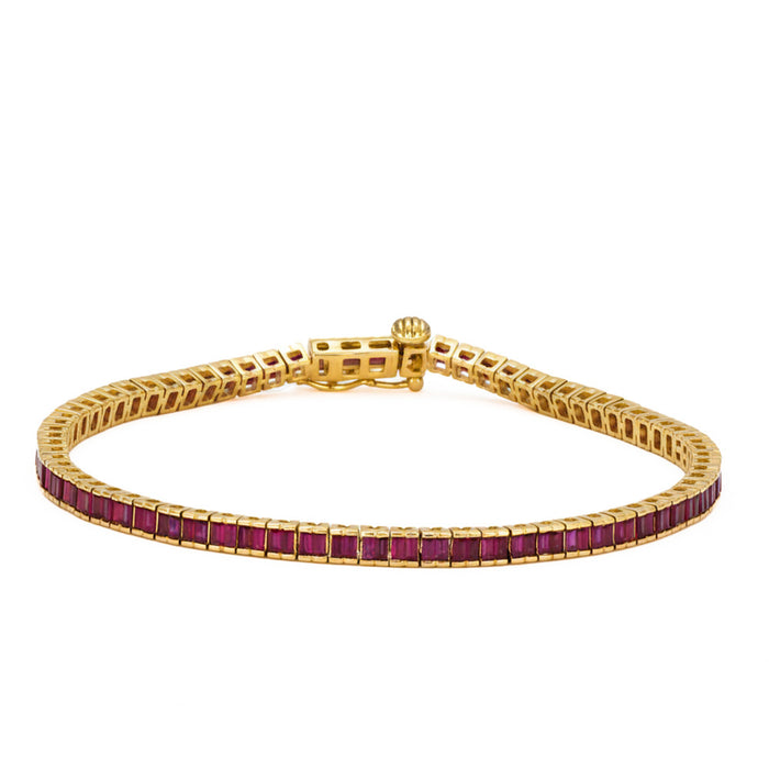 SPECIAL! 2.37ct 14kt Yellow Gold Pink Sapphire Gemstone Bracelet 6.5" Long
