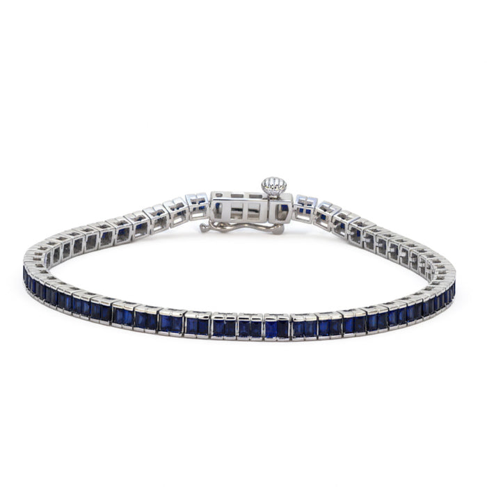 SPECIAL! 3.74ct 14kt White Gold Blue Sapphire Gemstone Bracelet 6.5" Long