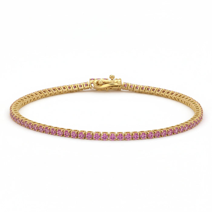 SPECIAL! 2.24ct G SI 14kt Yellow Gold Pink Sapphire Gemstone Tennis Bracelet 7" Long