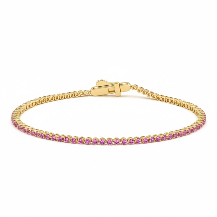 SPECIAL! 1.06ct G SI 14kt Yellow Gold Pink Sapphire Gemstone Tennis Bracelet 7" Long