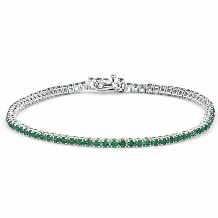 SPECIAL! 2.33ct G SI 14kt White Gold Emerald Gemstone Tennis Bracelet 7" Long