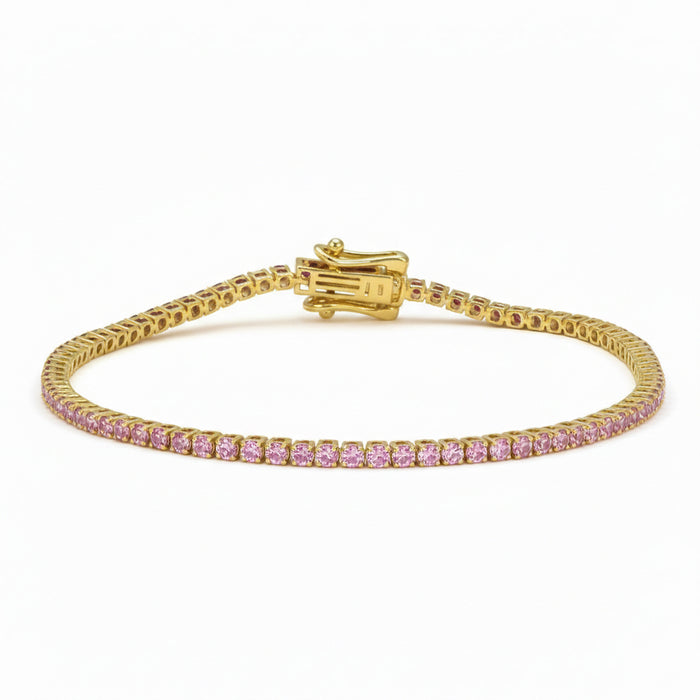 SPECIAL! 3.20ct G SI 14kt Yellow Gold Pink Sapphire Gemstone Tennis Bracelet 7" Long
