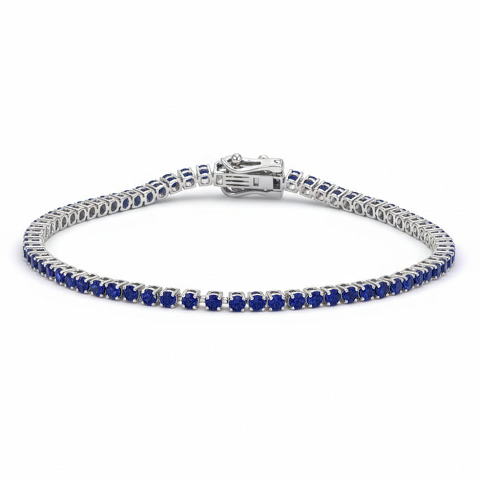 SPECIAL! 3.46ct G SI 14kt White Gold Blue Sapphire Gemstone Tennis Bracelet 7" Long
