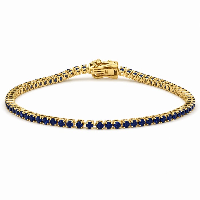 SPECIAL! 3.32ct G SI 14kt Yellow Gold Blue Sapphire Gemstone Tennis Bracelet 7" Long