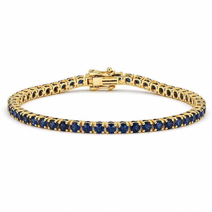 SPECIAL! 6.97ct G SI 14kt Yellow Gold Blue Sapphire Gemstone Tennis Bracelet 7" Long