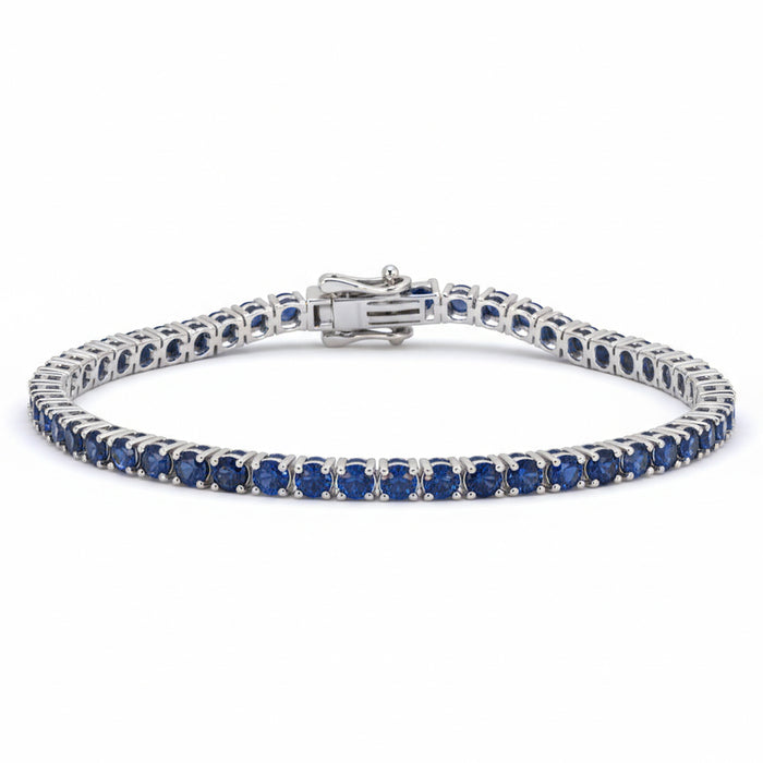 SPECIAL! 6.84ct G SI 14kt White Gold Blue Sapphire Gemstone Tennis Bracelet 7" Long