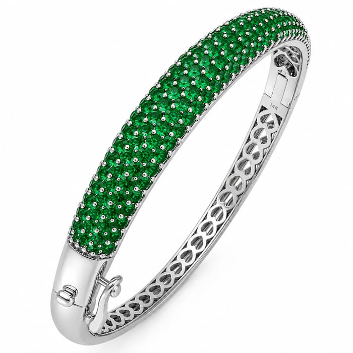 SPECIAL! 3.81ct G SI 14kt White Gold Emerald Pave Set Gemstone Bangle