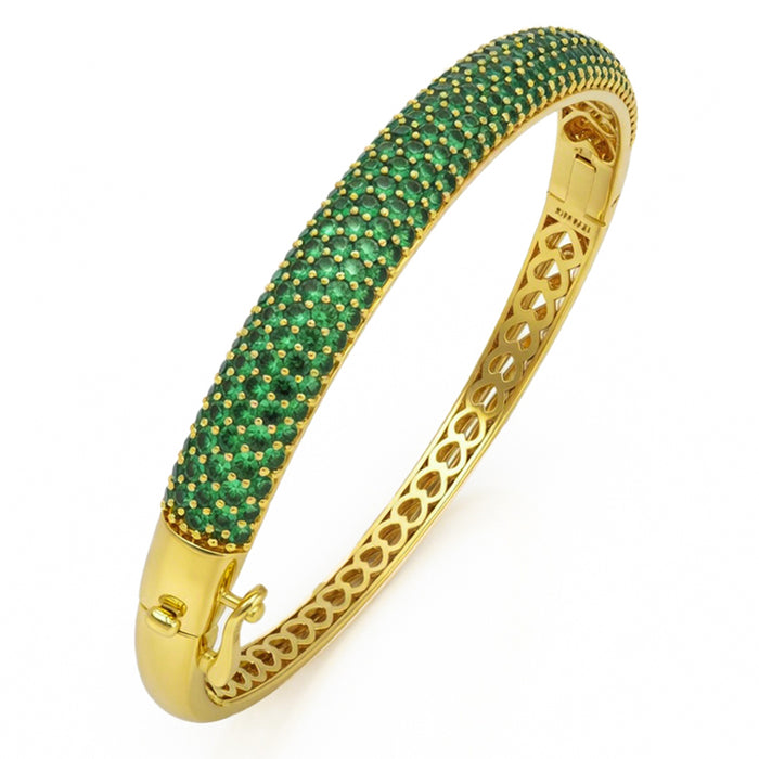 SPECIAL! 3.82ct G SI 14kt Yellow Gold Emerald Pave Set Gemstone Bangle