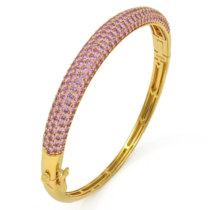 SPECIAL! 5.16ct G SI 14kt Yellow Gold Pink Sapphire Pave Set Gemstone Bangle