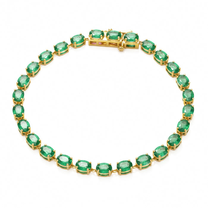SPECIAL! 8.08ct G SI 14kt Yellow Gold Emerald Gemstone Tennis Bracelet 7" Long