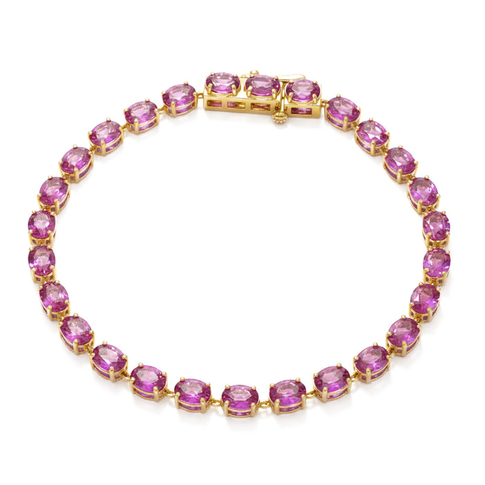SPECIAL! 8.80ct G SI 14kt Yellow Gold Pink Sapphire Gemstone Tennis Bracelet 7" Long