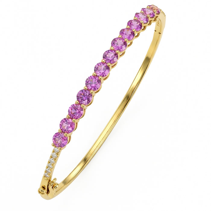 SPECIAL! 4.34ct G SI 14kt Yellow Gold Diamond & Pink Sapphire Gemstone Bangle Bracelet