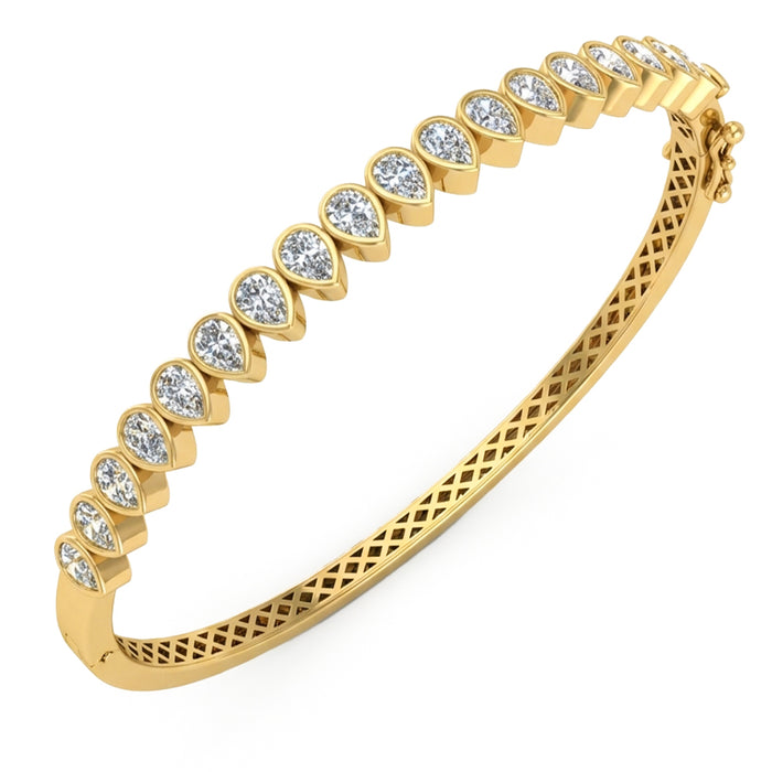 SPECIAL! 2.07ct G SI 14kt Yellow Gold Pear Diamond Bezel Set Bangle Bracelet