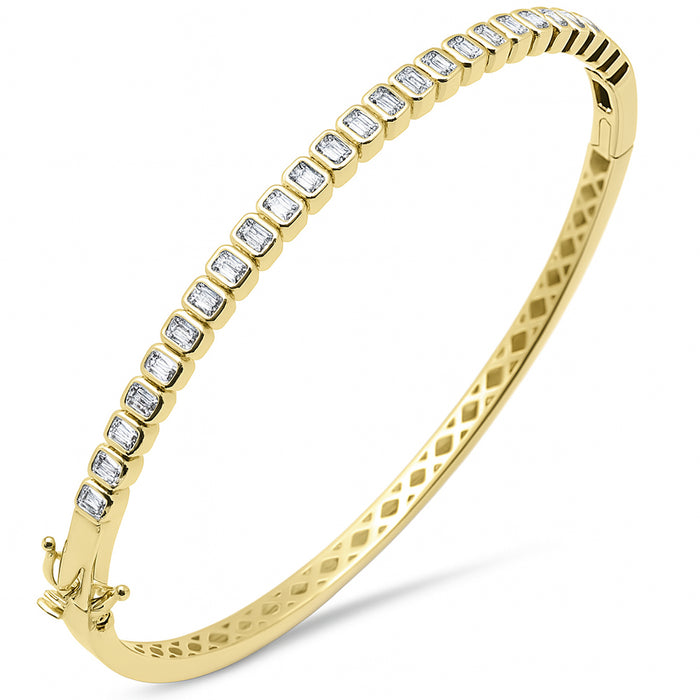SPECIAL! 1.71ct G SI 14K Yellow Gold Bezel Set Emerald Cut Diamond Bangle Bracelet
