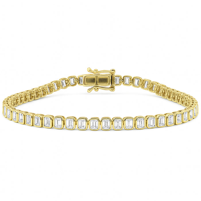 SPECIAL! 4.57ct G SI 14K Yellow Gold Emerald Cut Diamond Bezel Set Tennis Bracelet 7" Long