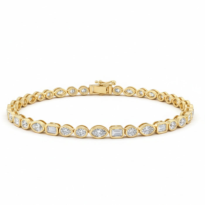 SPECIAL! 3.63ct G SI 14kt Yellow Gold Multi Shape Diamond Bezel Set Bracelet 7" Long