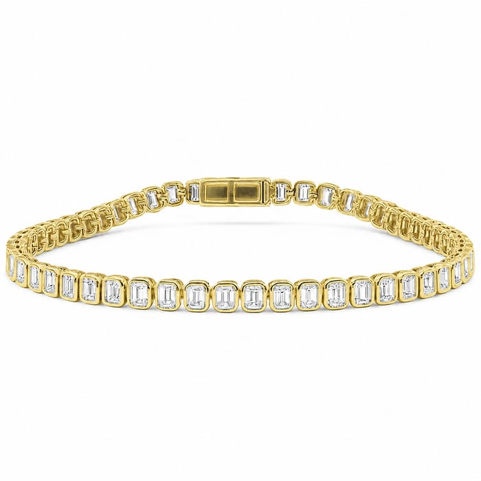 SPECIAL! 5.64ct G SI 14K Yellow Gold Emerald Cut Diamond Bezel Set Tennis Bracelet 7" Long