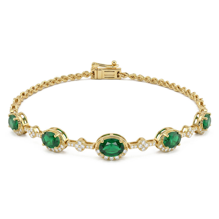 SPECIAL! 2.55ct G SI 14kt Yellow Gold Diamond & Emerald Gemstone Bracelet 7.25" Long