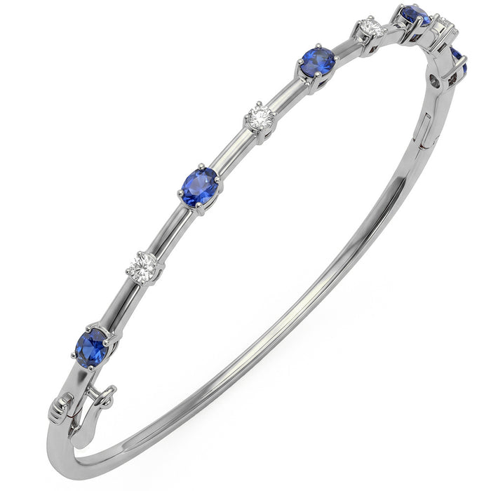 SPECIAL! 1.24ct G SI 14kt White Gold Diamond & Blue Sapphire Gemstone Bangle Bracelet