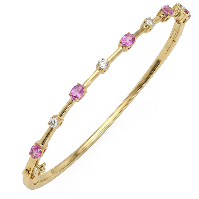 SPECIAL! 1.38ct G SI 14kt Yellow Gold Diamond & Pink Sapphire Gemstone Bangle Bracelet