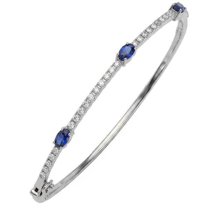 SPECIAL! 1.41ct G SI 14kt White Gold Diamond & Blue Sapphire Gemstone Bangle Bracelet