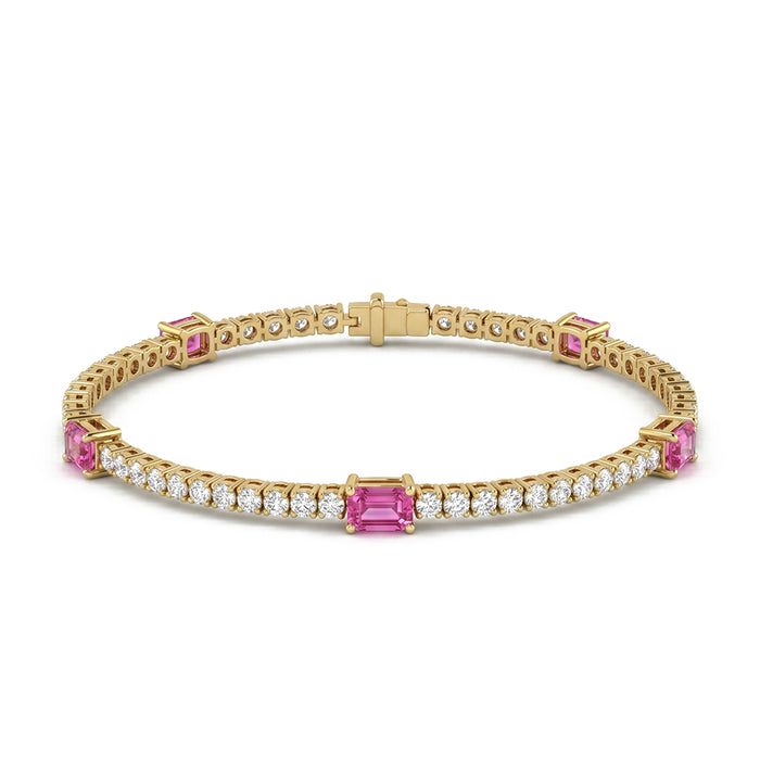SPECIAL! 2.66ct G SI 14kt Yellow Gold Pink Sapphire Gemstone & Diamond Tennis Bracelet 7" Long