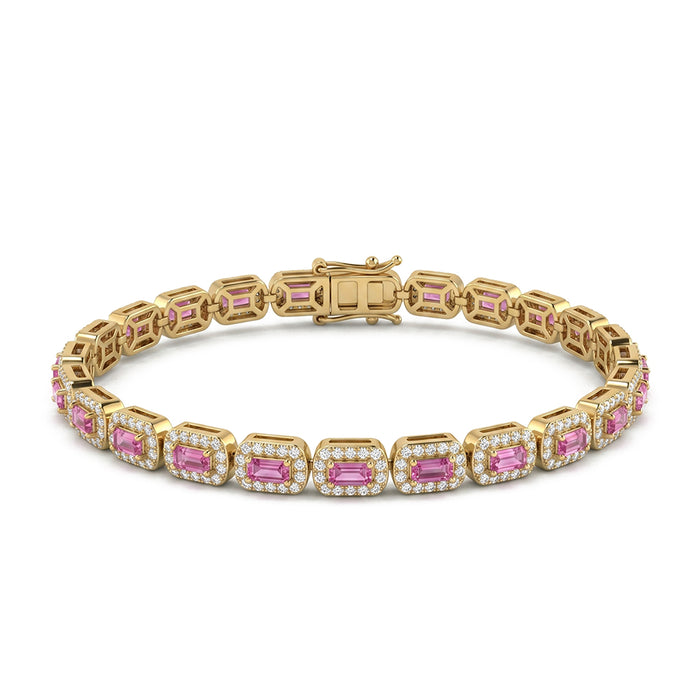 SPECIAL! 4.15ct G SI 14kt Yellow Gold Pink Sapphire Gemstone & Diamond Tennis Bracelet 7" Long