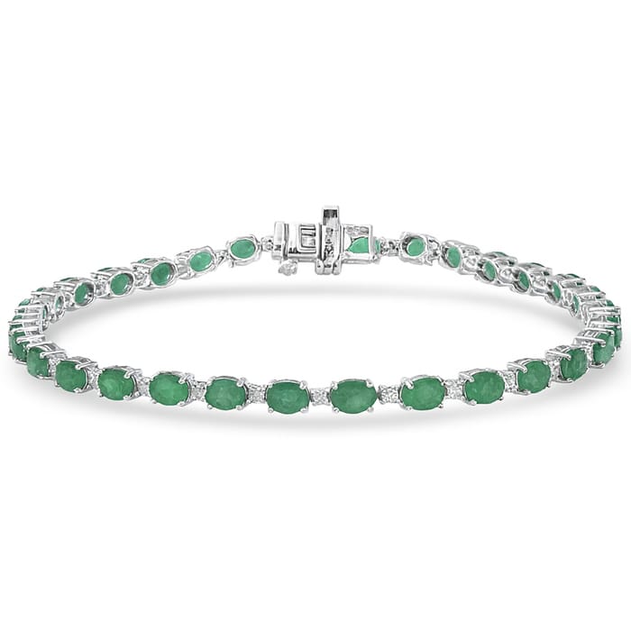 SPECIAL! 4.88ct G SI 14kt White Gold Diamond & Emerald Gemstone Tennis Bracelet 7" Long