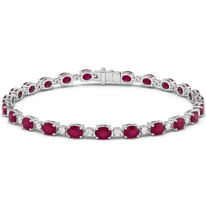 SPECIAL! 6.97ct G SI 14kt White Gold Ruby Gemstone & Diamond Tennis Bracelet 7" Long