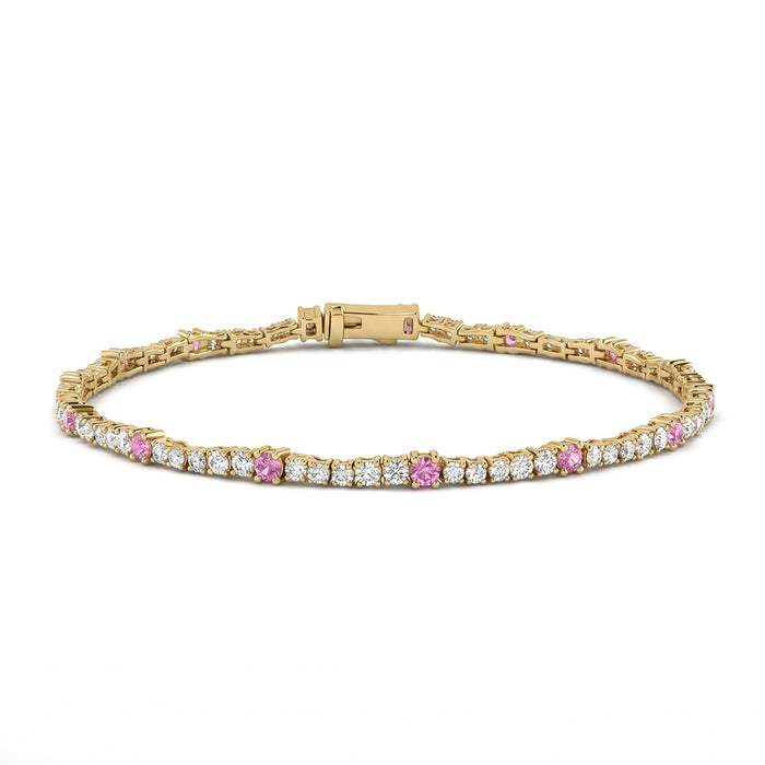 SPECIAL! 2.48ct G SI 14kt Yellow Gold Pink Sapphire Gemstone & Diamond Tennis Bracelet 7" Long