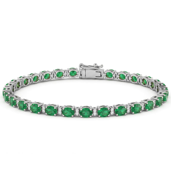 SPECIAL! 5.37ct G SI 14kt White Gold Emerald Gemstone & Diamond Tennis Bracelet 7" Long