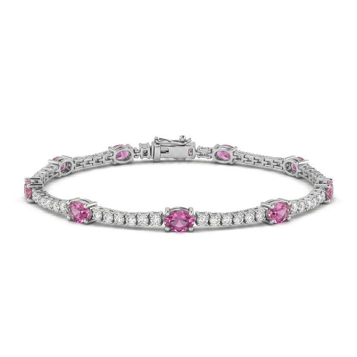 SPECIAL! 3.19ct G SI 14kt White Gold Pink Sapphire Gemstone & Diamond Tennis Bracelet 7" Long
