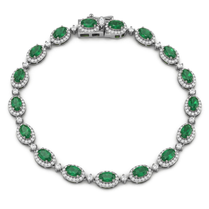 SPECIAL! 4.82ct G SI 14kt White Gold Emerald Gemstone & Diamond Tennis Bracelet 7" Long